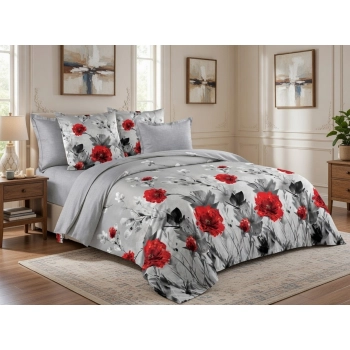 Pościel 160x200 bawełna czerwone maki - komplet PK812  z PRZEŚCIERADŁEM